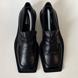 Topshop Black Leather Square Toe Penny Loafers